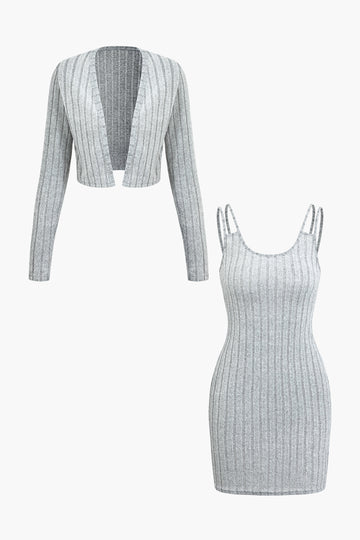 Double Strap Cami Mini Dress And Knit Cardigan Set