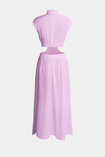 Mock Neck Cut Out Pleated Maxi Dress