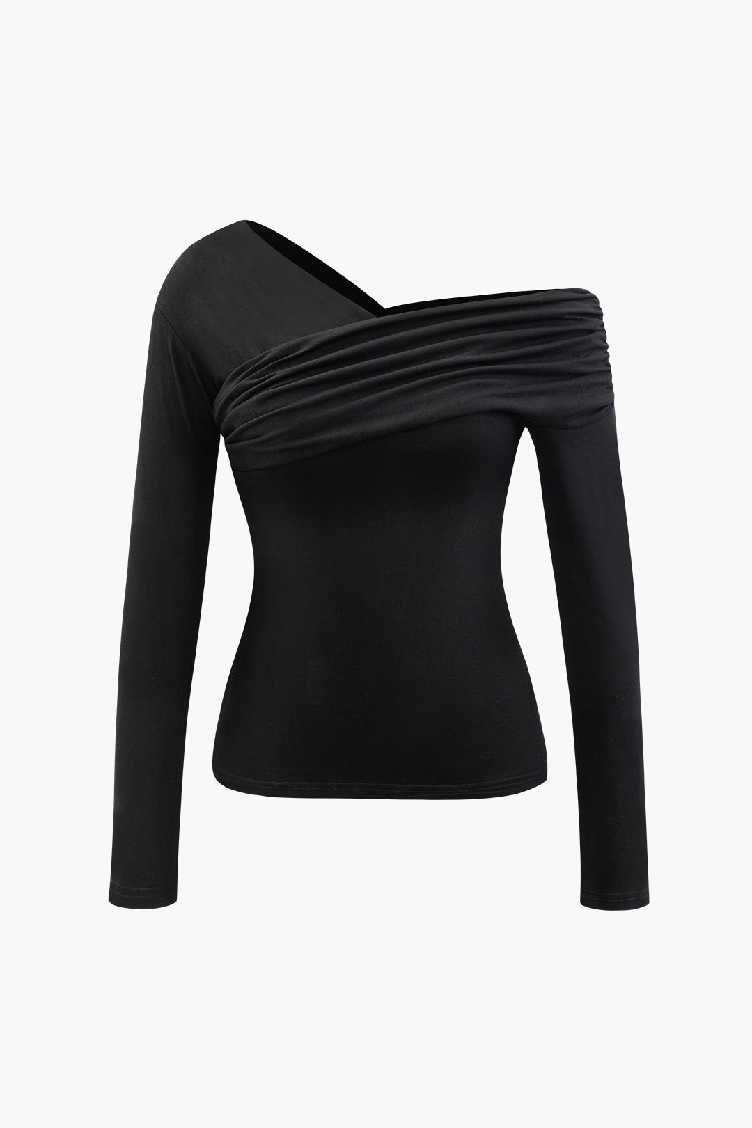 Asymmetrical Wrap Ruched Long Sleeve Top