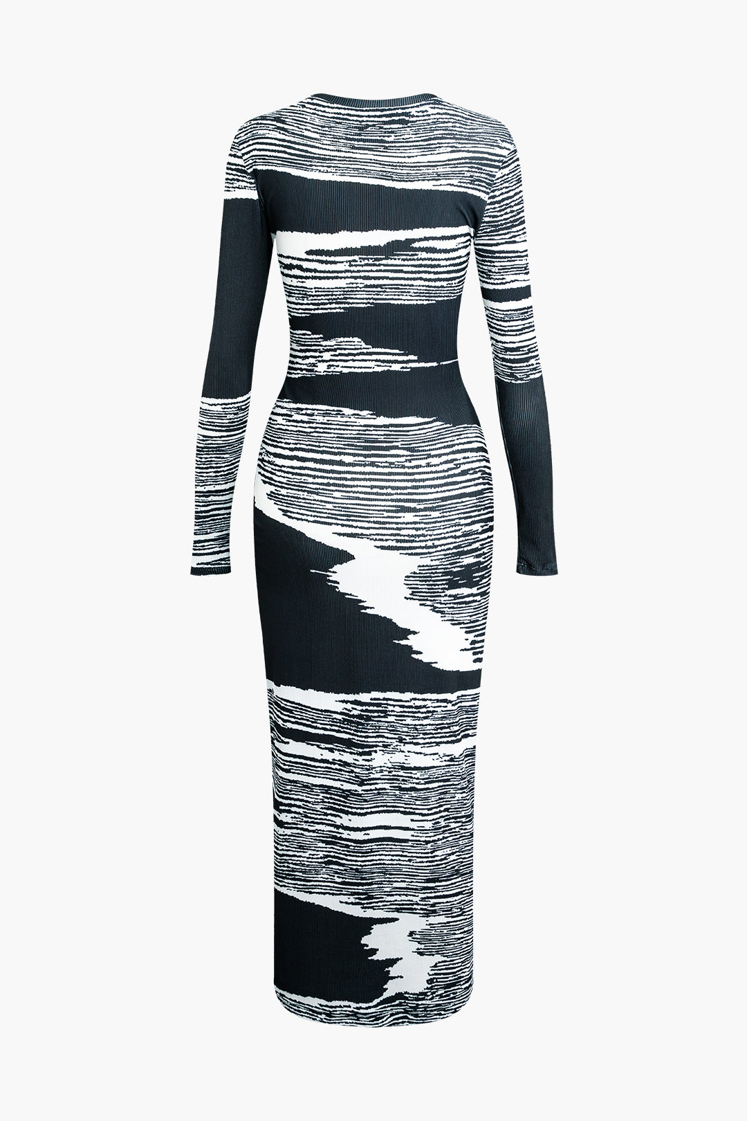 Abstract Print Round Neck Long Sleeve Maxi Dress