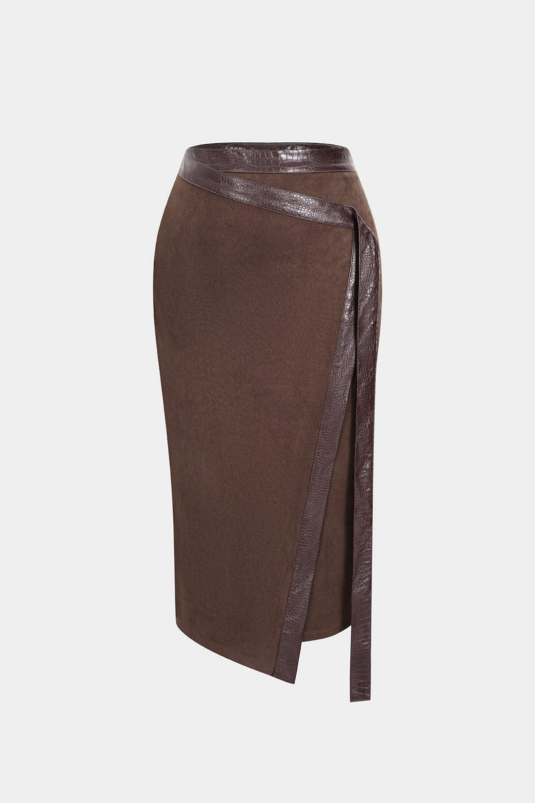 Faux Leather Patchwork Asymmetrical Skirt
