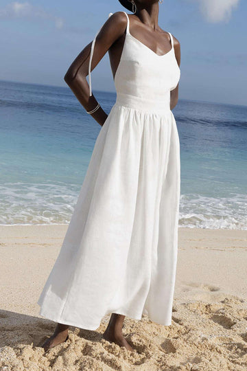 Tie Strap Backless Pleated Maxi Dress