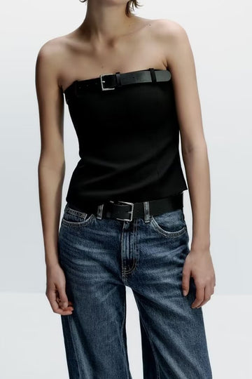 Belted Strapless Top
