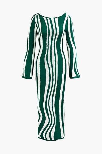 Contrast Stripe Round Neck Knit Maxi Dress