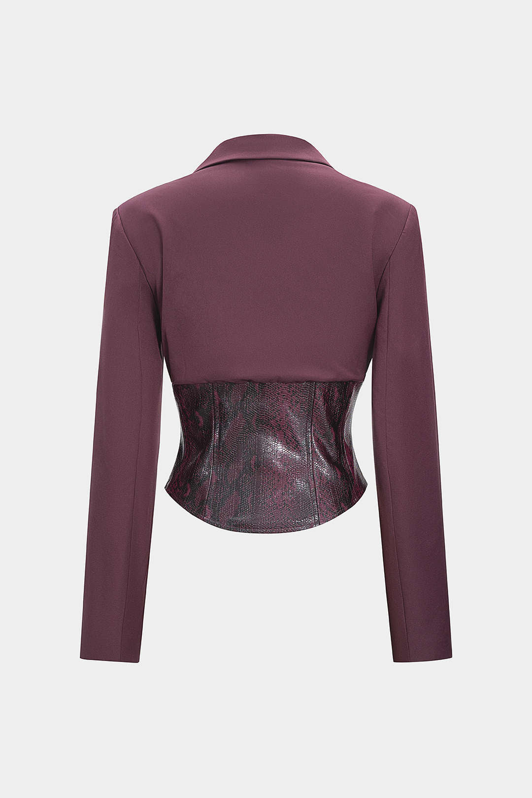 Snake Skin Print Faux Leather Hook And Eye Notched Lapel Blazer