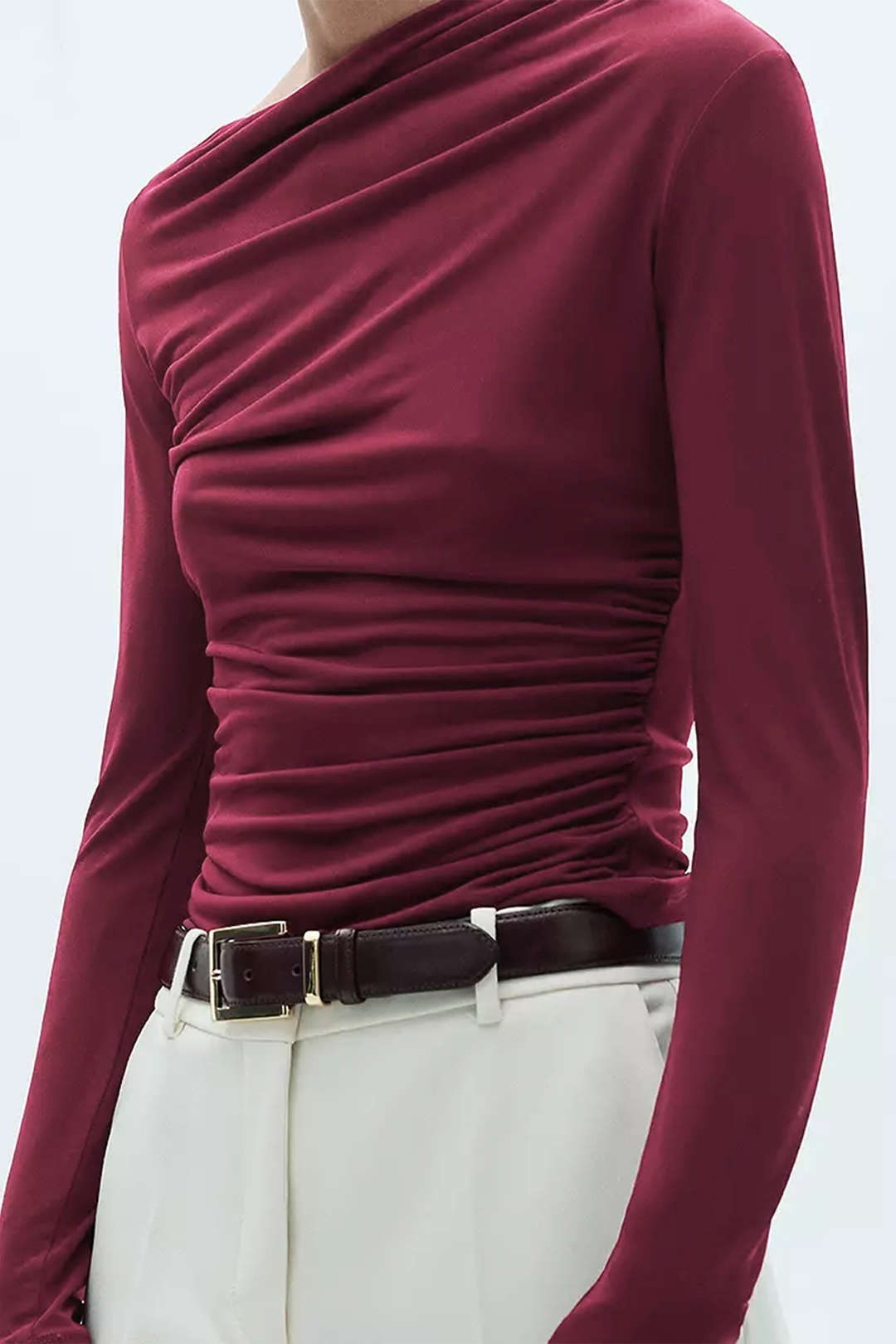 Asymmetrical Ruched Long-Sleeve Top