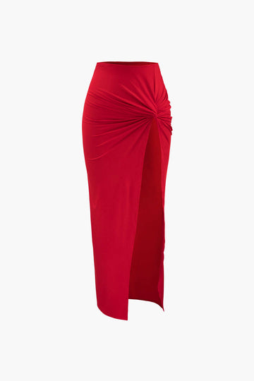 Rose Halter Top And Twist Slit Skirt Set