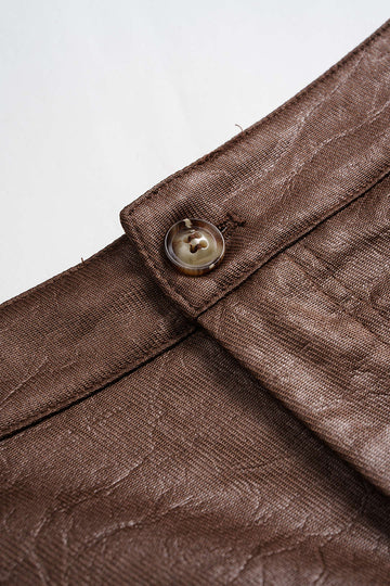 Plus Size Faux Leather Linen Patchwork Ruched Trousers