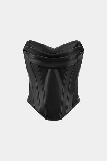Faux Leather Ruched Corset Tube Top