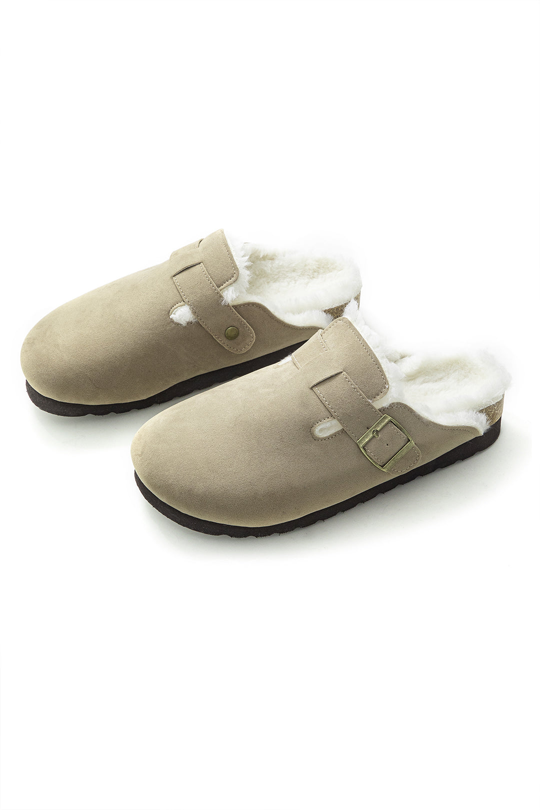 Faux Fur Suede Buckle Slippers