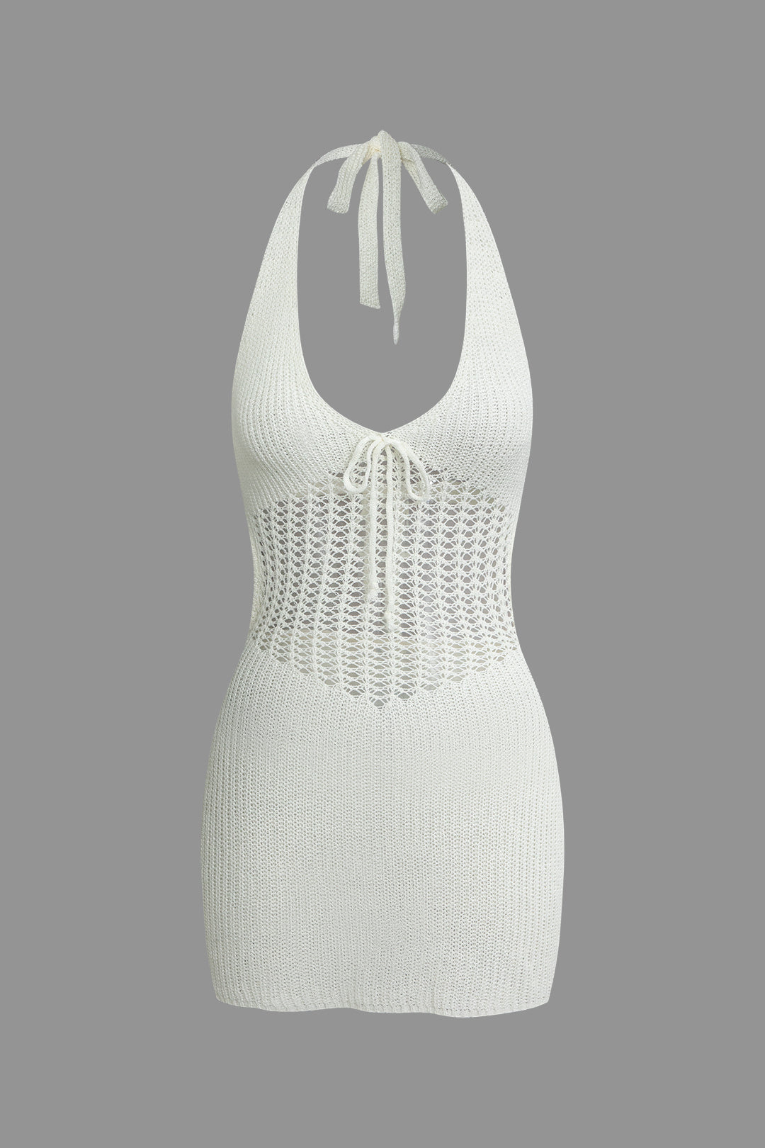 Halter Crochet Waist Backless Knit Mini Dress