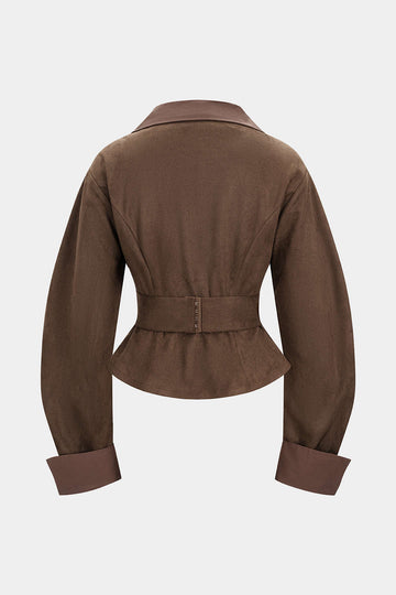 Suede Patchwork Notched Lapel Button Jacket