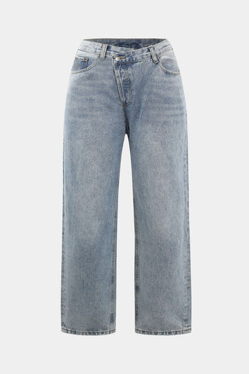 Plus Size Denim Zipper Detail High Waist Straight Leg Jeans