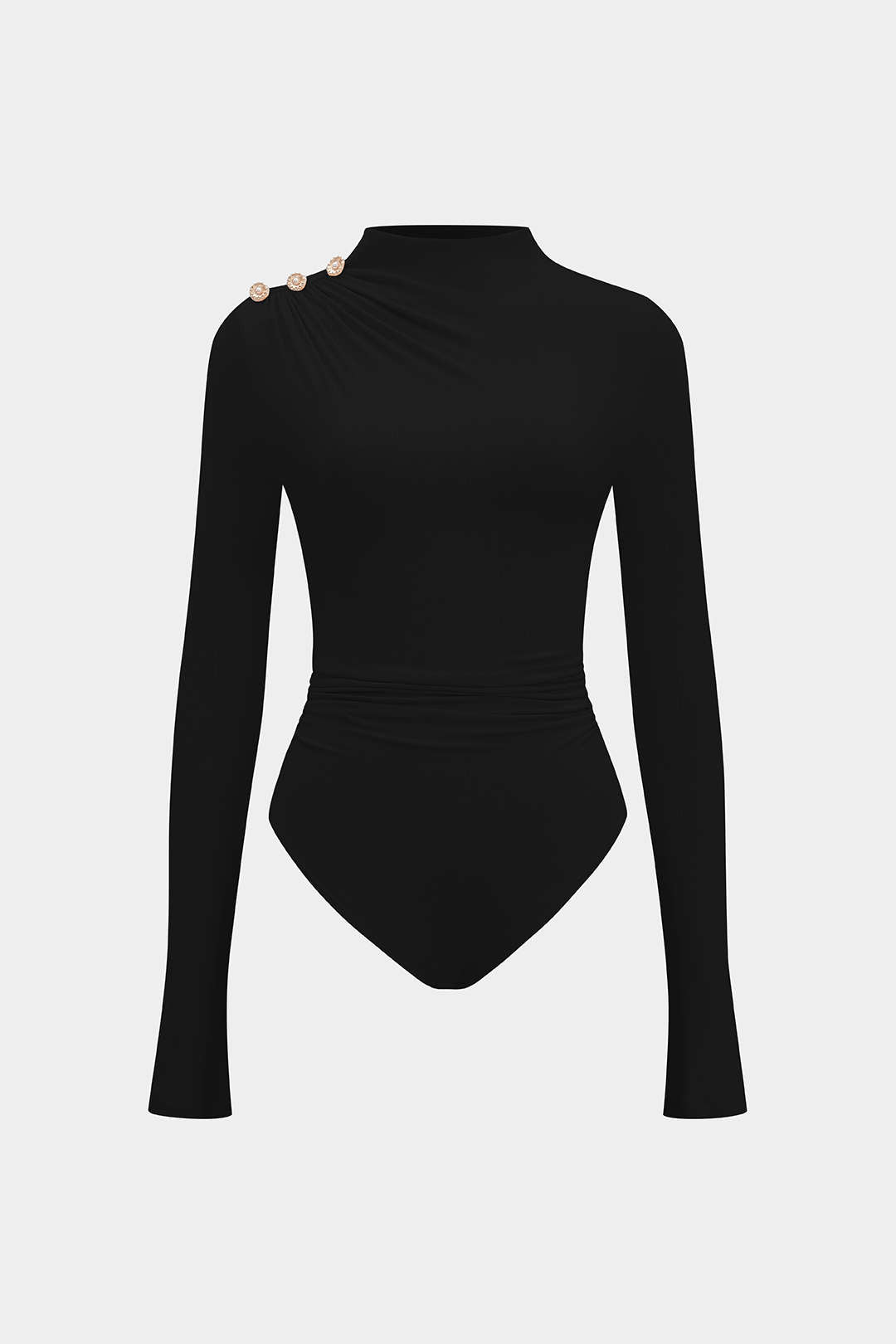 Asymmetrical Button Ruched Long Sleeve Bodysuit