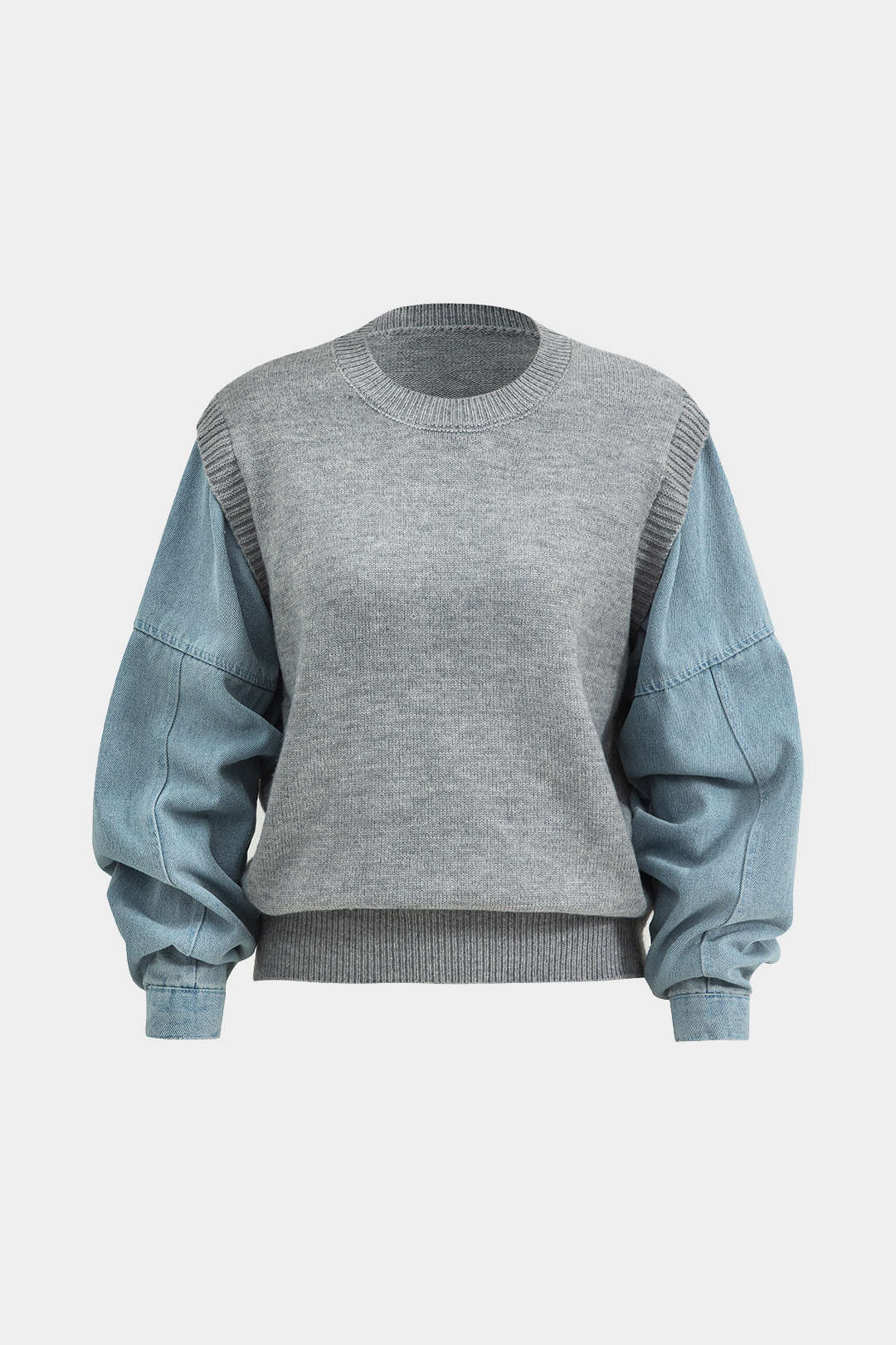 Denim lapptäcktröja långärmad topp