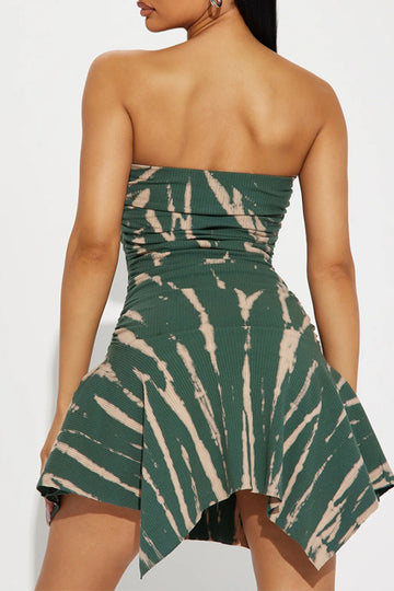Contrast Strapless Ruched Mini Dress