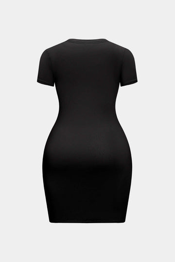 Plus Size Twist Knot Ruched Short Sleeve Mini Dress