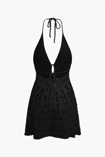 Crochet Halter Backless Knit Mini Dress