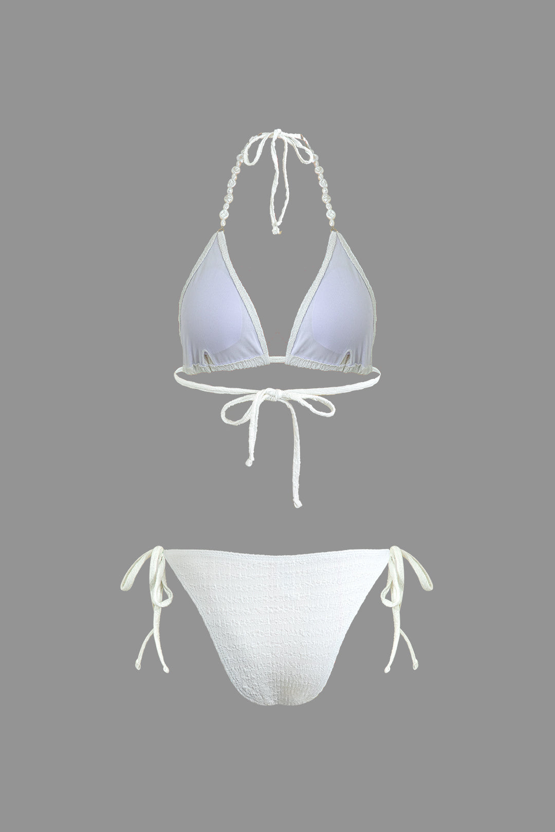 Textured Bikini Set with Beaded Halter and Wrap Skirt