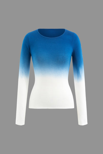 Ombre Round Neck Long Sleeve Top