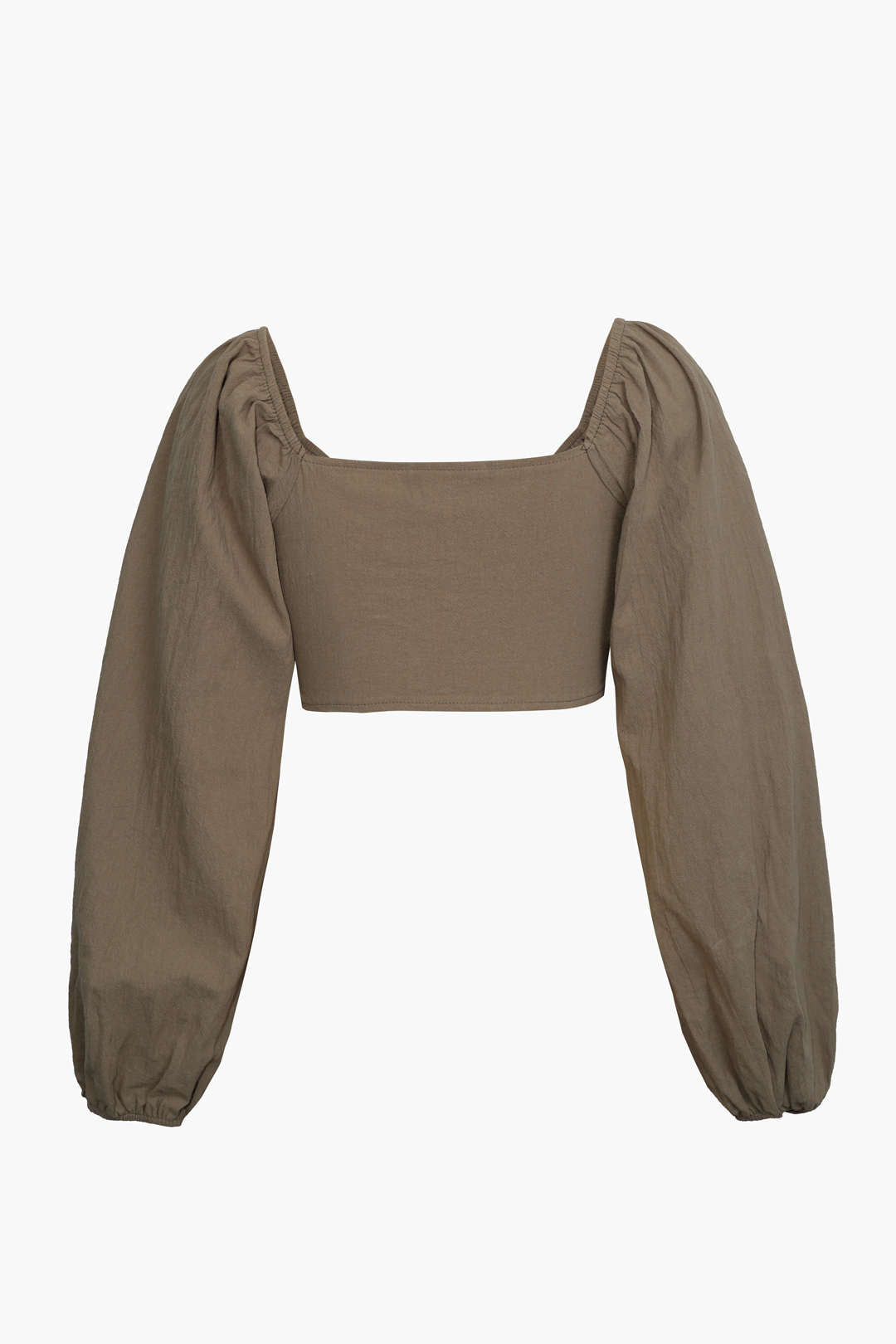 Ruched Bust Tie Front Long Sleeve Crop Top