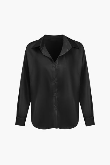 Basic Solid Satin Long-Sleeve Shirts