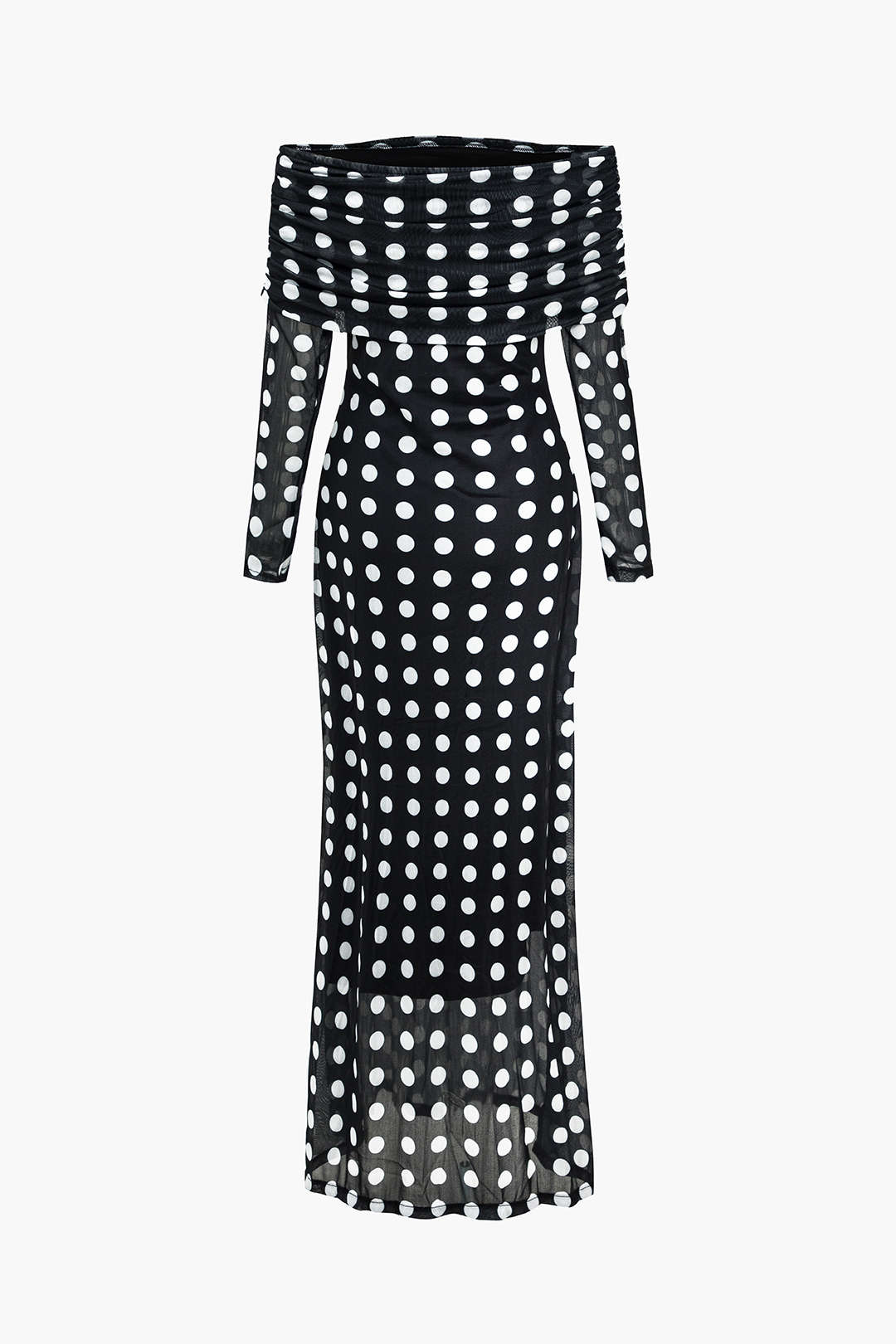 Polka Dot Print Off Shoulder Maxi Dress