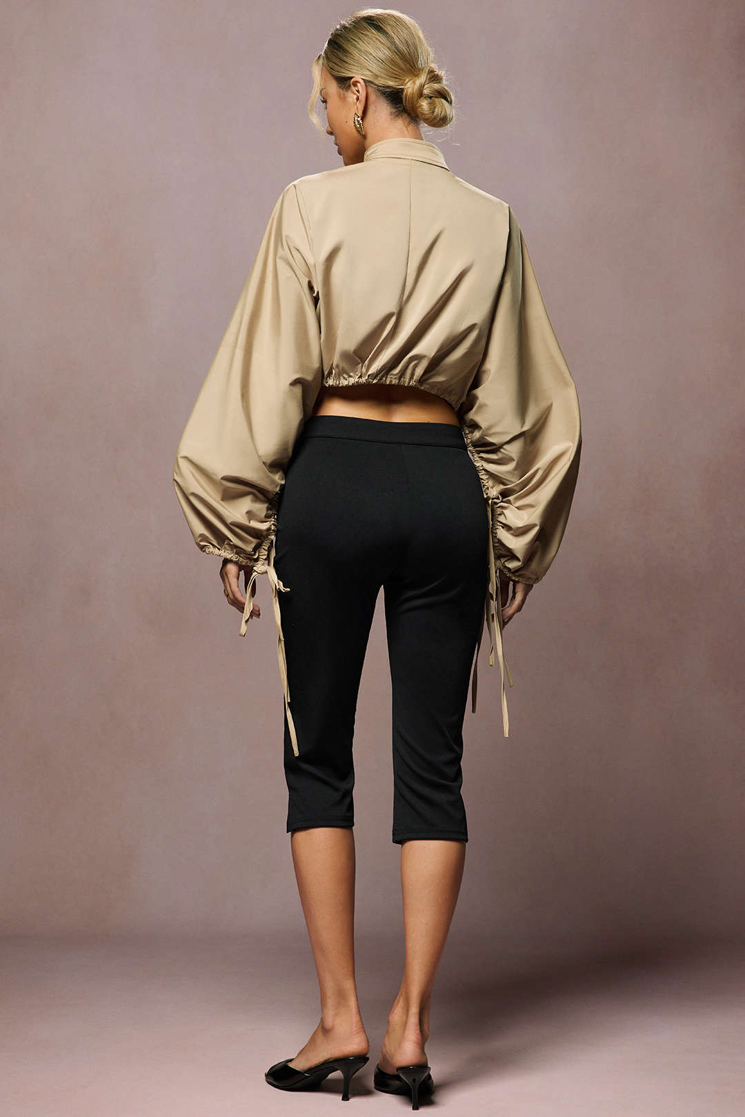 Tie-Up Ruched Long-Sleeve Jacket