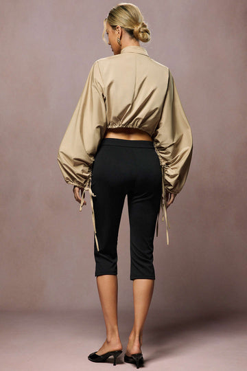 Tie-Up Ruched Long-Sleeve Jacket