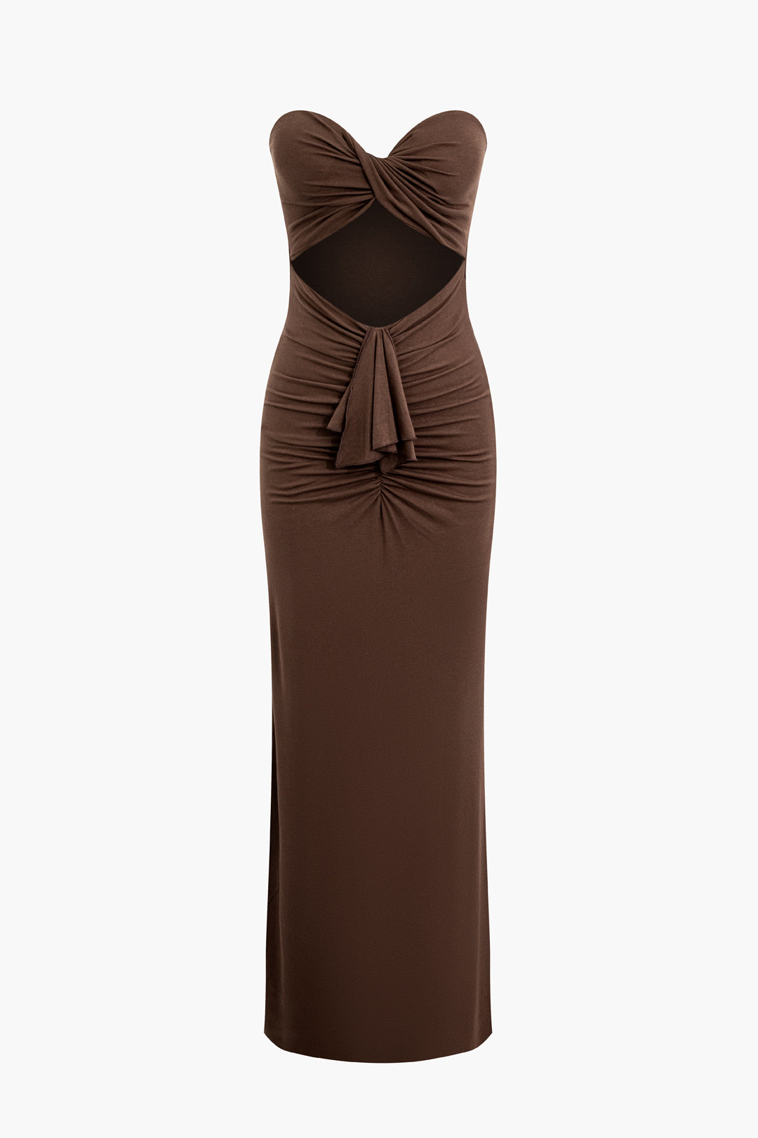 Twist Strapless Cut Out Ruched Maxi Dress