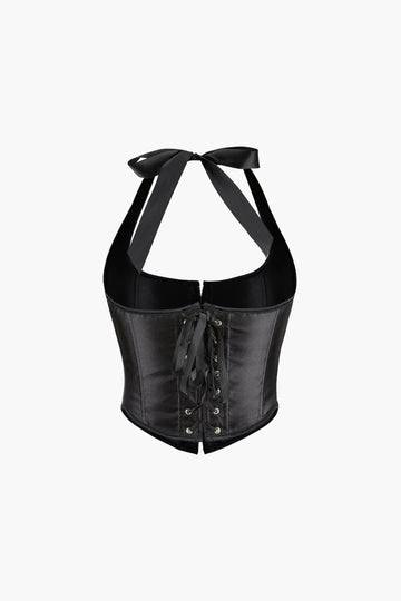 Hook And Eye Lace-up Corset Halter Top