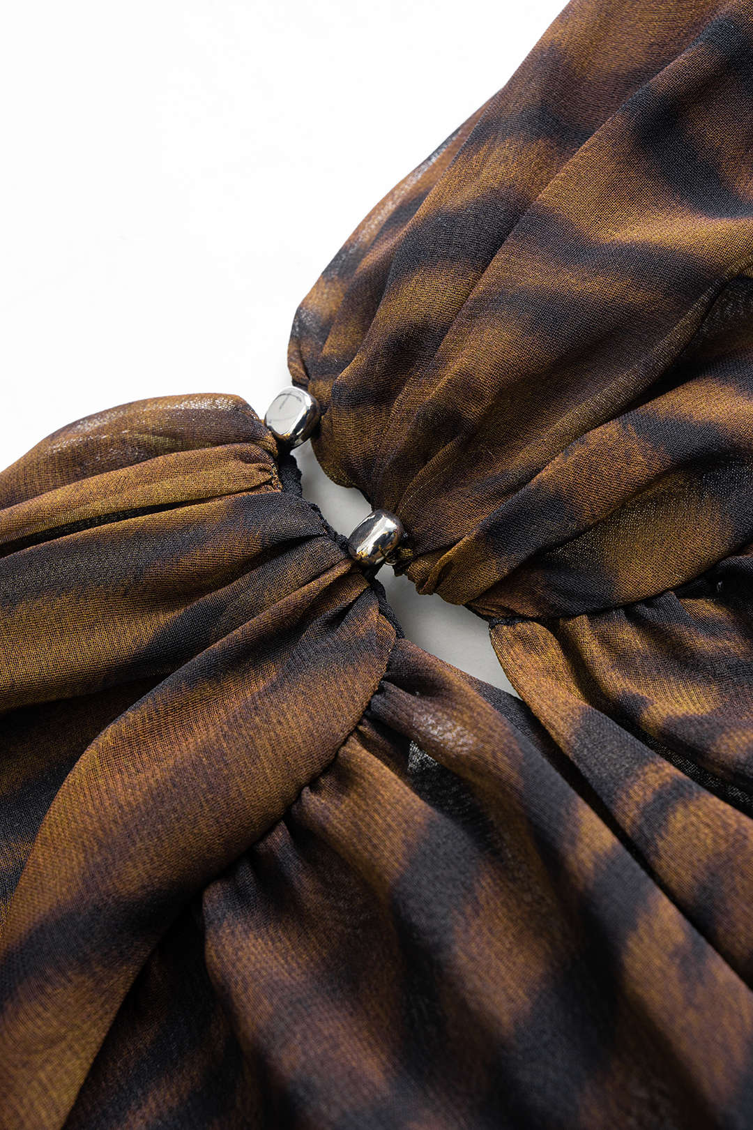 Tiger Print Chiffon V-Neck Asymmetrical Knotted Ruched Sleeveless Mini Dress