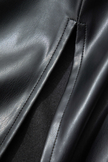 Faux Leather Strapless Drawstring Split Midi Dress