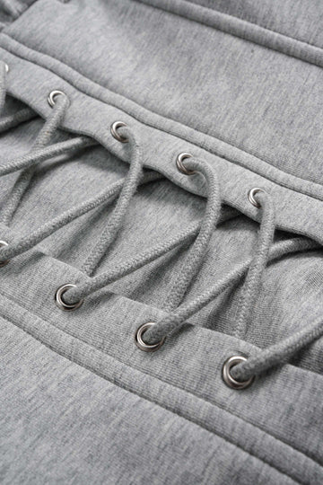 Tie-Back Asymmetrical Shoulder Corset Waist Sweatshirt