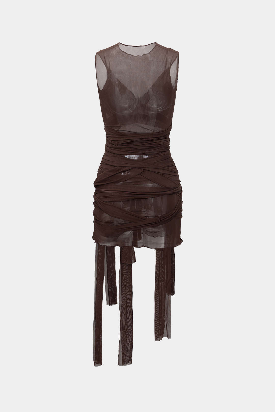 Sheer Mesh Wrap Tie Ribbon Mini Dress Micas Sheer Mesh Wrap Tie Ribbon Mini Dress Micas