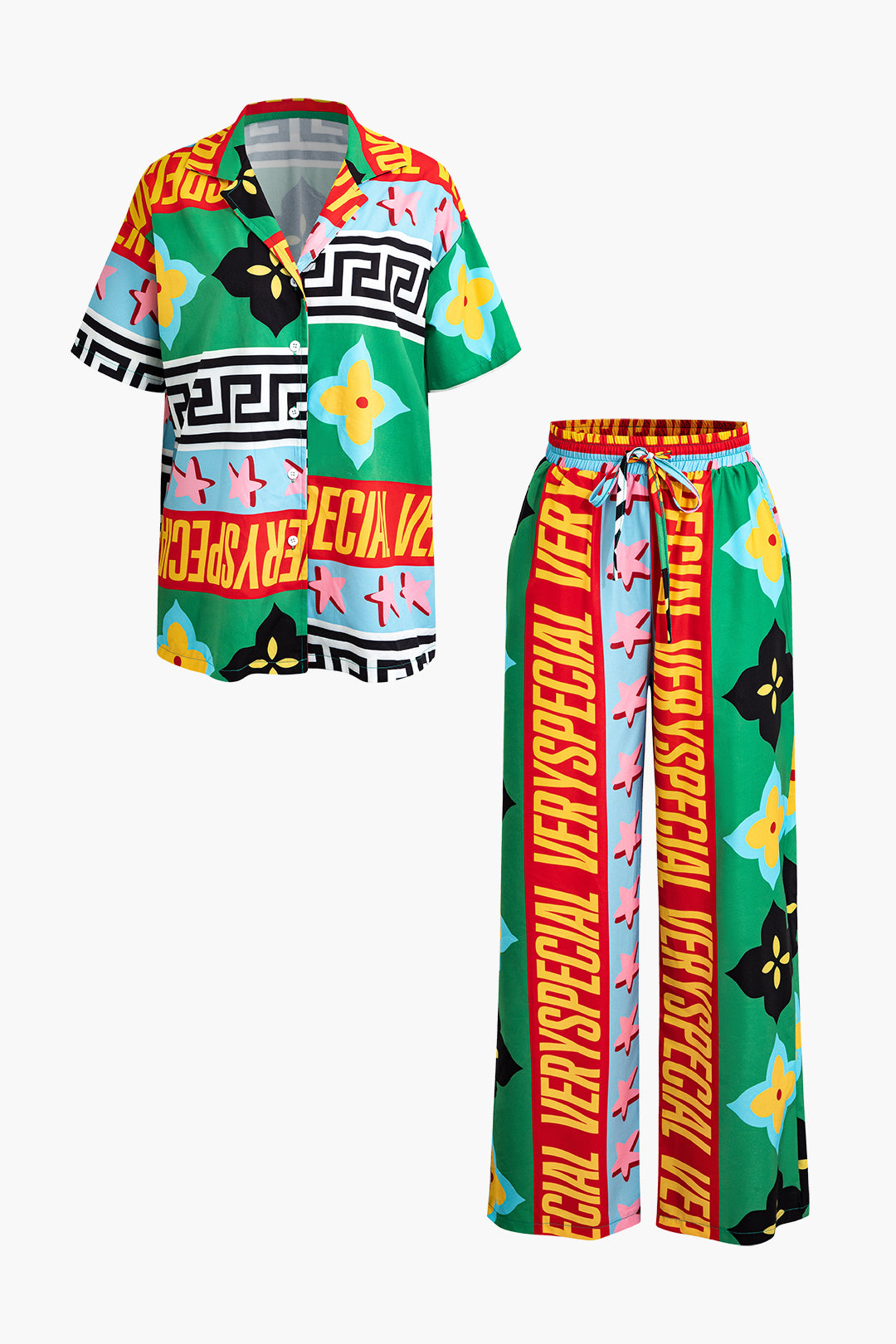 Vibrant Tropical Print Shirt and Pants Set