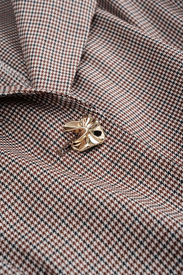 Houndstooth Print Patchwork Notched Lapel Pleated Hem Long Sleeve Mini Dress