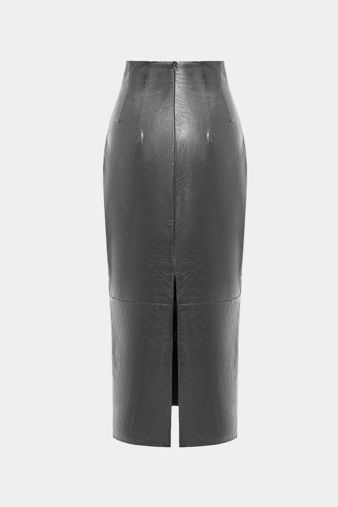 Basic Solid Faux Leather Midi Skirt