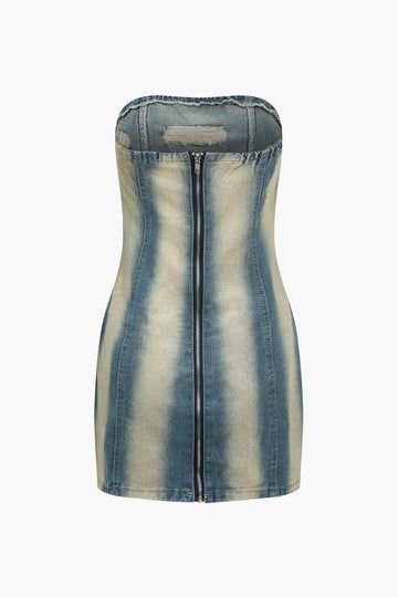 Cut Out Strapless Denim Dress