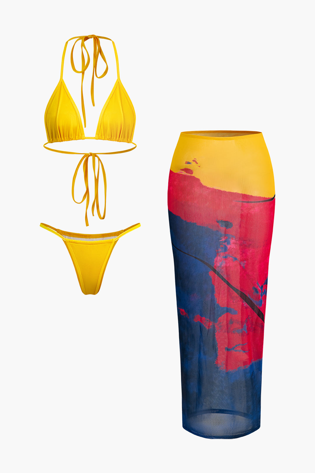 Halter Wrap Cover Up Three-Piece Bikini Set