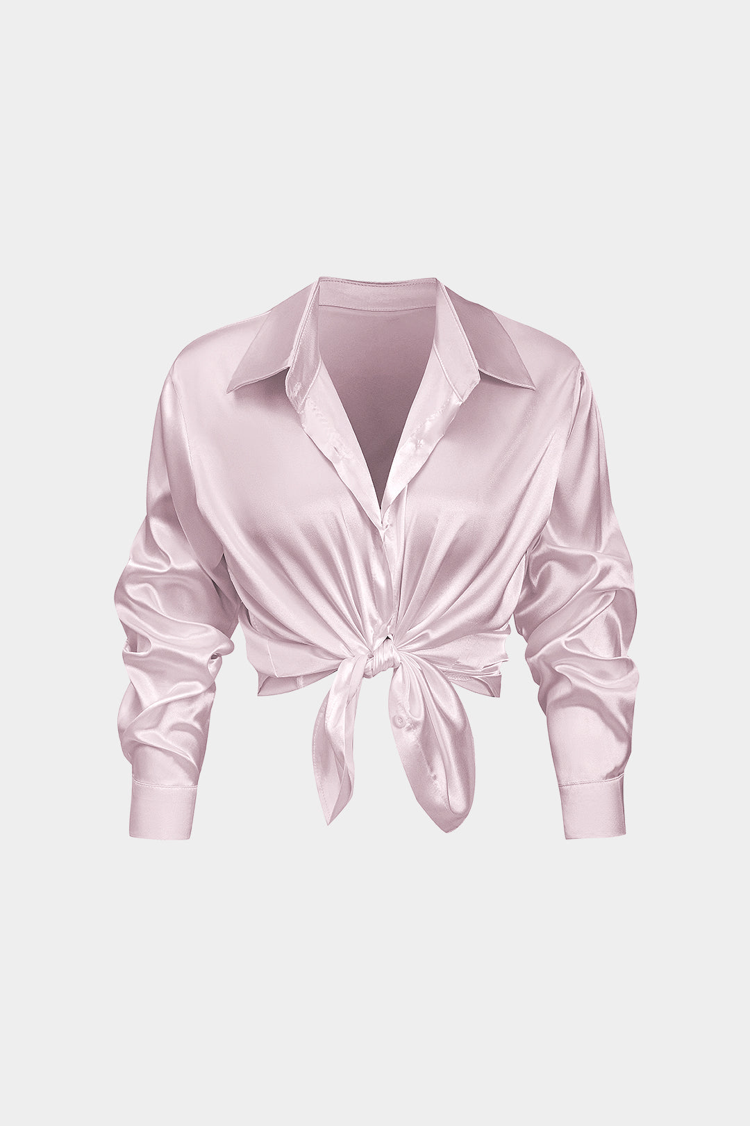 Basic Solid Satin Long-Sleeve Shirt