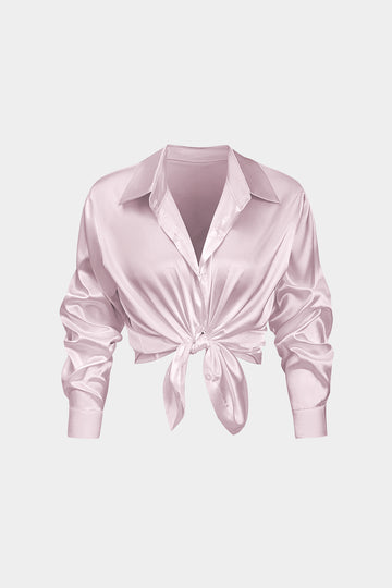 Basic Solid Satin Long-Sleeve Shirt