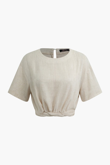 Linen Crop Short Sleeve Shirt