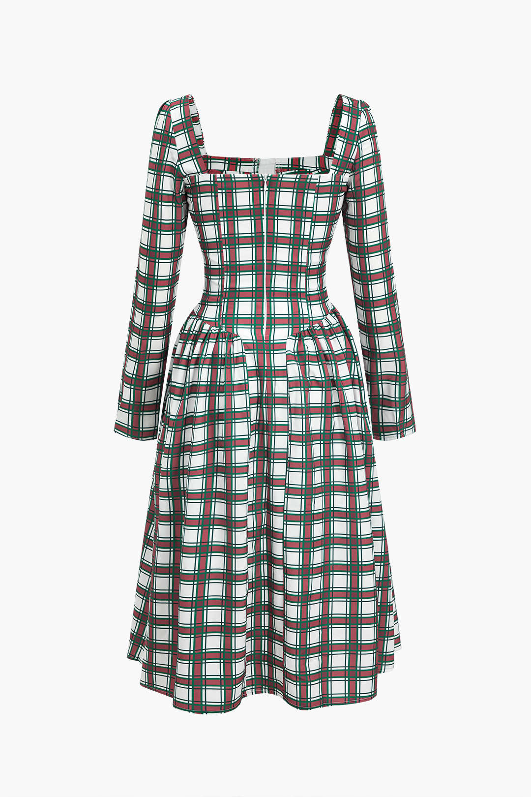 Plaid Print Bustier Long Sleeve Midi Dress