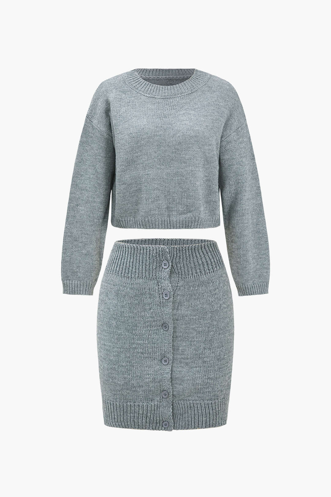 Solid Sweater And Button-Front Knit Skirt Set