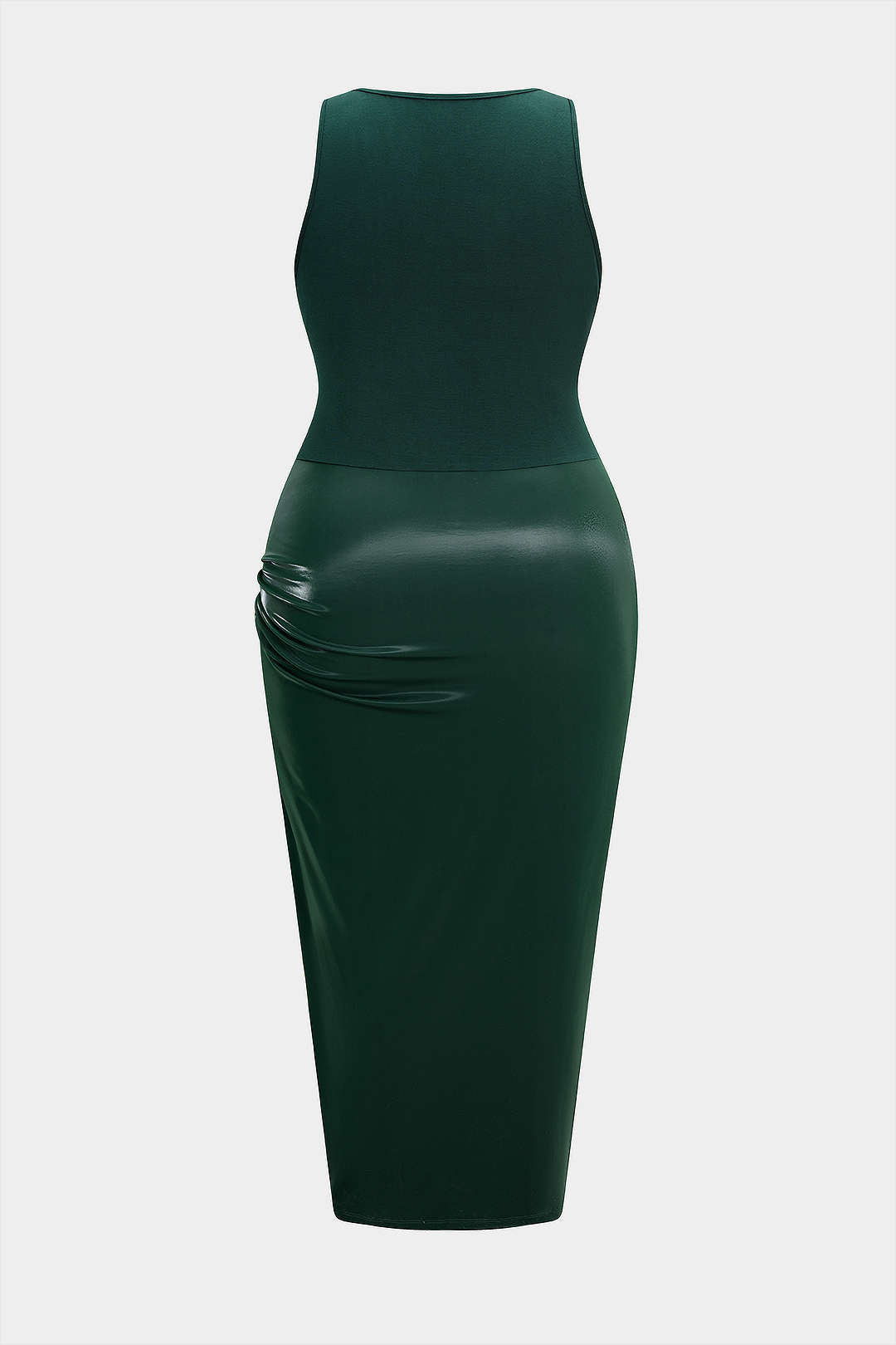 Plus Size Metallic Ruched Square Neck Sleeveless Midi Dress