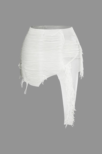 Plus Size Distressed Halter Cami Top And Asymmetrical Mini Skirt Set