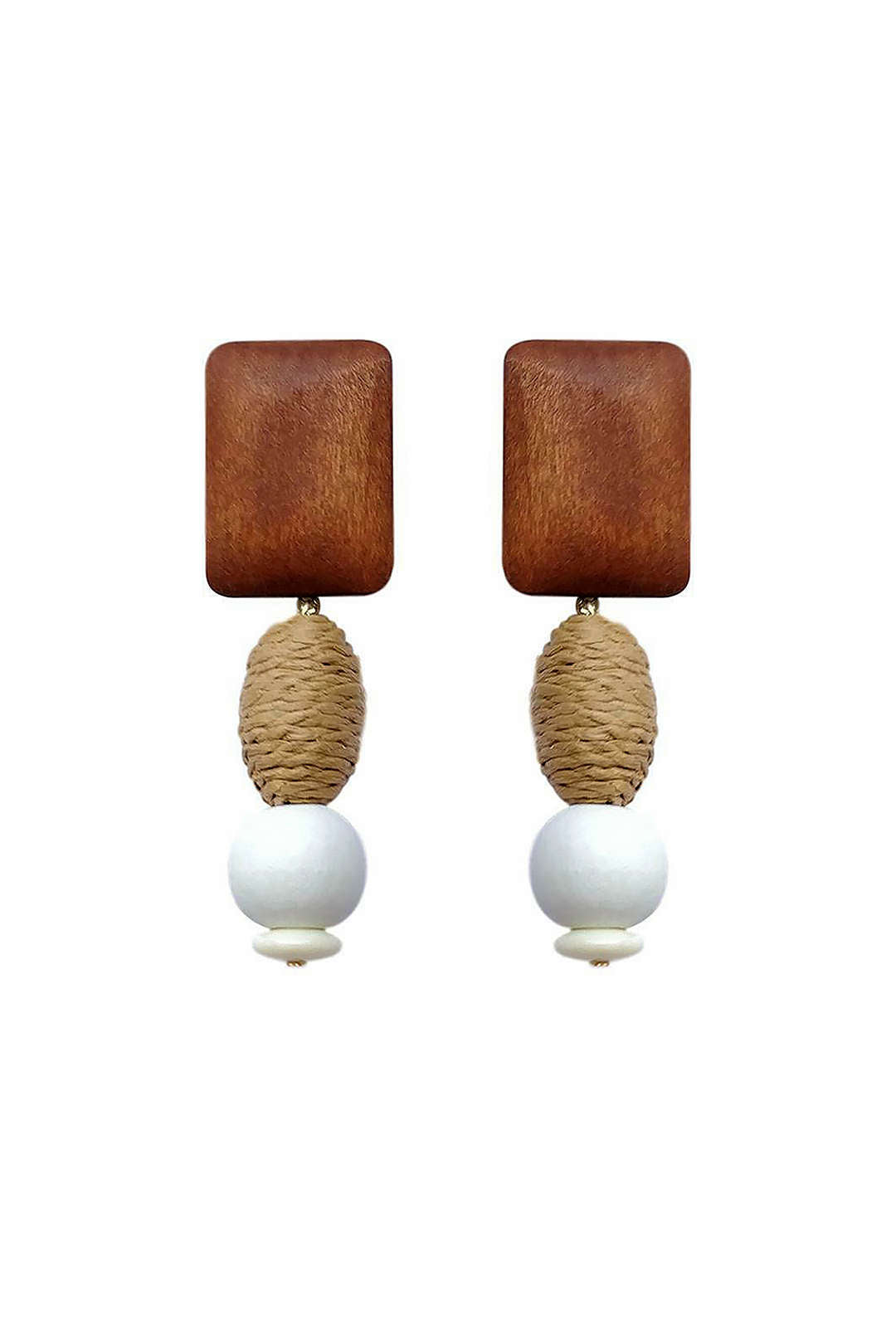 Wood Geometric Drop Earrings