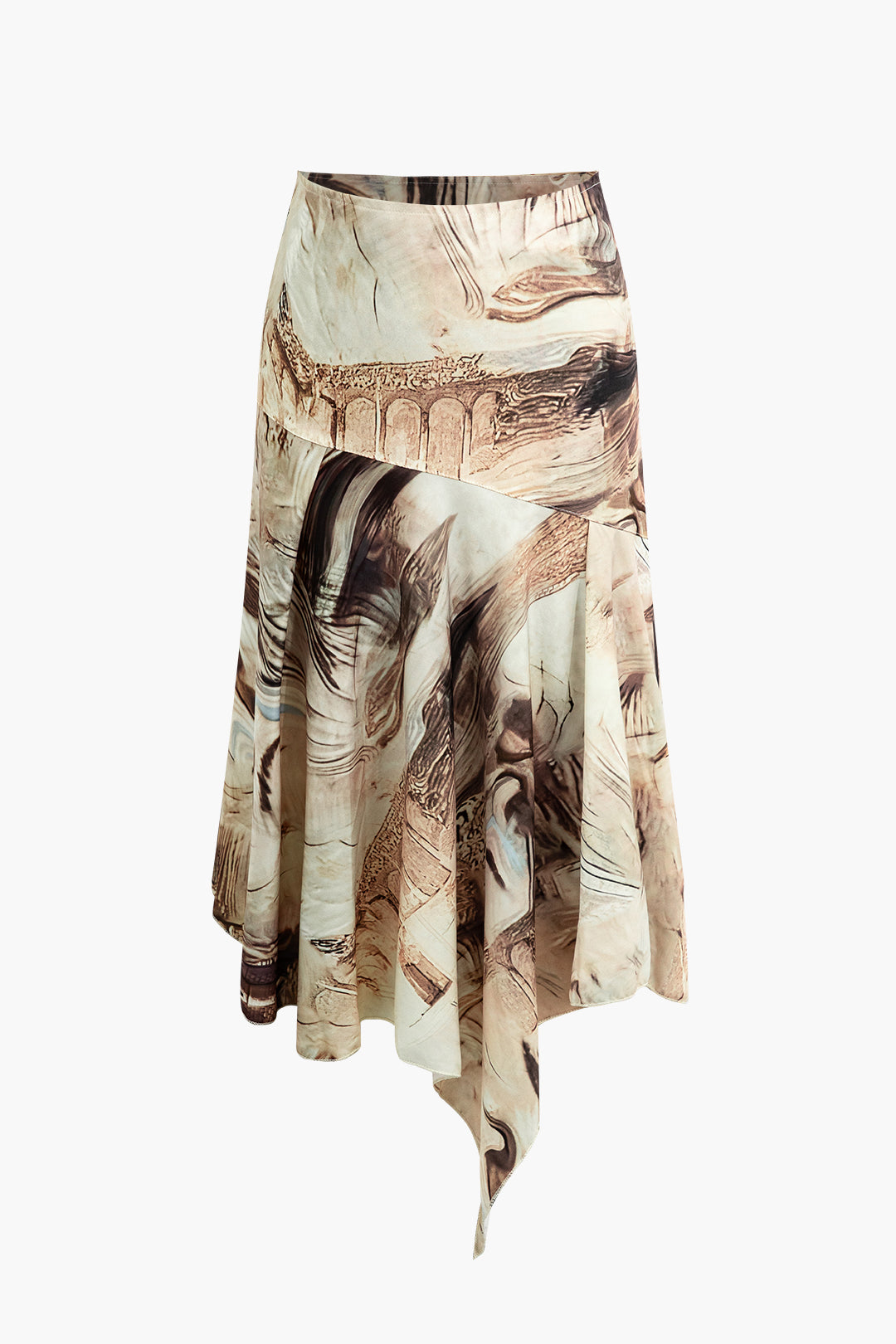 Abstract Print Asymmetrical Midi Skirt