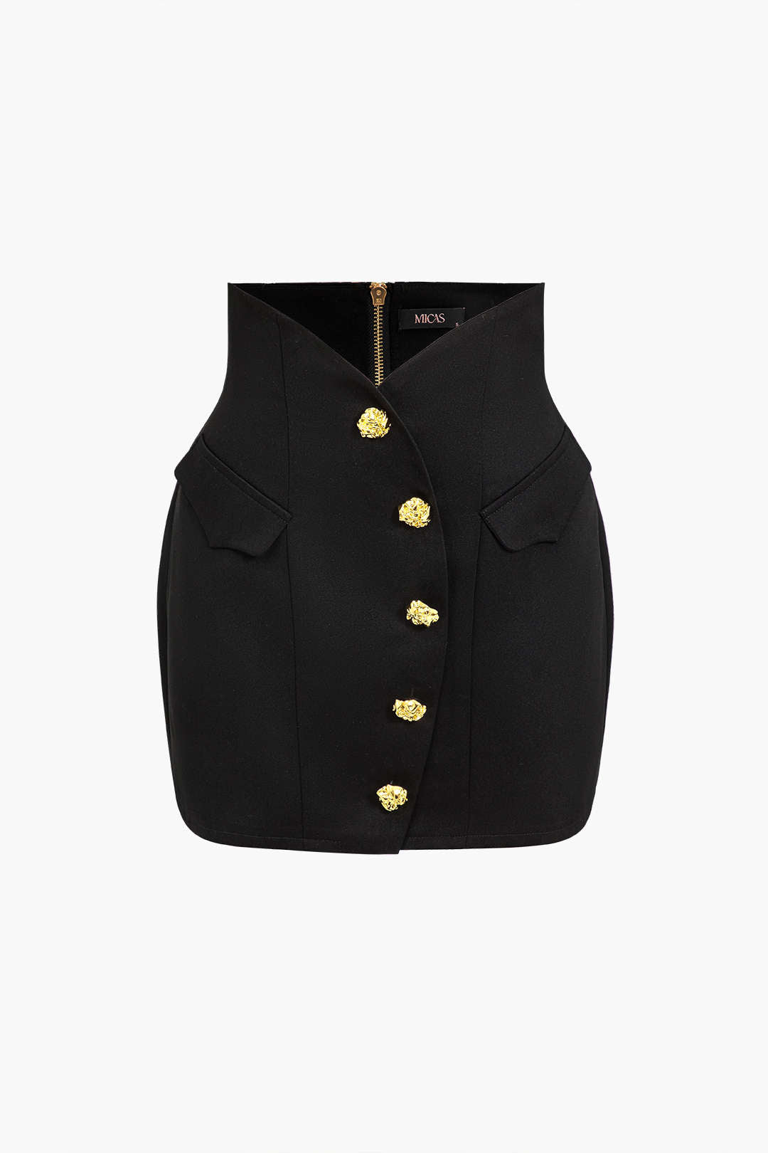 Solid Button Mini Skirt